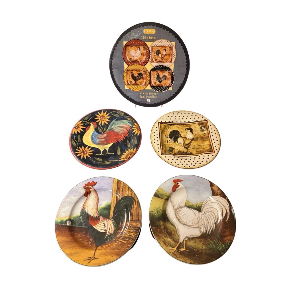 Mixed Set of Decorative Rooster Chicken Dessert‎ Plates